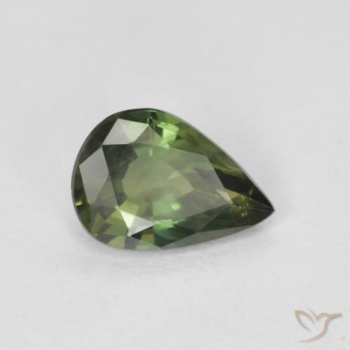 Saphir Vert forêt chaud naturelle En forme de poire, 0.76 ct, VS