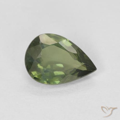 Saphir Vert forêt léger naturelle En forme de poire, 0.89 ct, VS