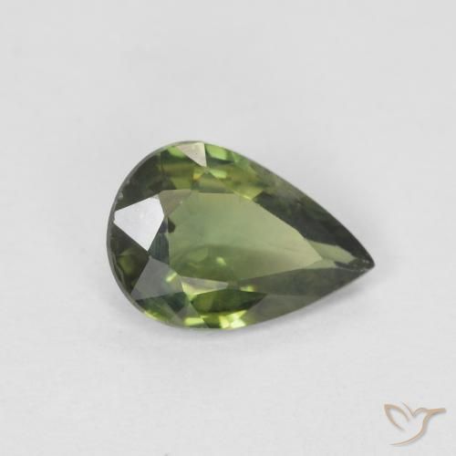 Saphir Vert forêt chaud naturelle En forme de poire, 0.71 ct, VS