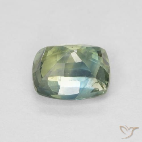 Saphir Bleu verdâtre naturelle Coussin, 0.78 ct, VS
