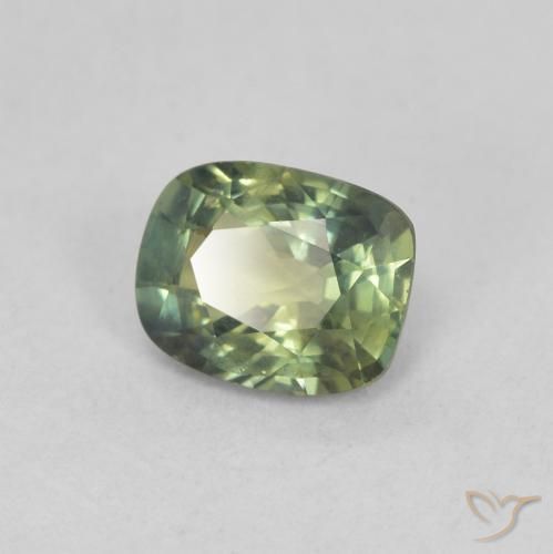 Saphir Vert forêt léger naturelle Coussin, 0.72 ct, VS
