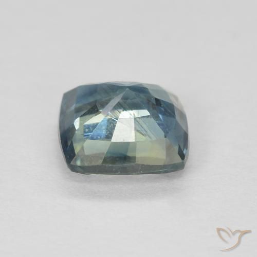 Saphir Bleu verdâtre naturelle Coussin, 0.91 ct, VS