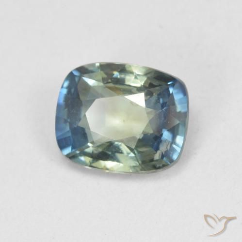 Saphir Bleu vert moyen naturelle Coussin, 0.79 ct, VS