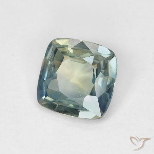 Saphir Bleu verdâtre naturelle Coussin, 0.88 ct, VVS