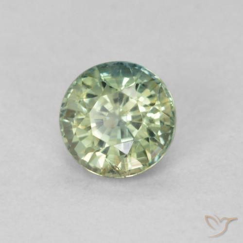 Saphir Vert grisâtre naturelle Coupe roude, 0.48 ct, VS-SI