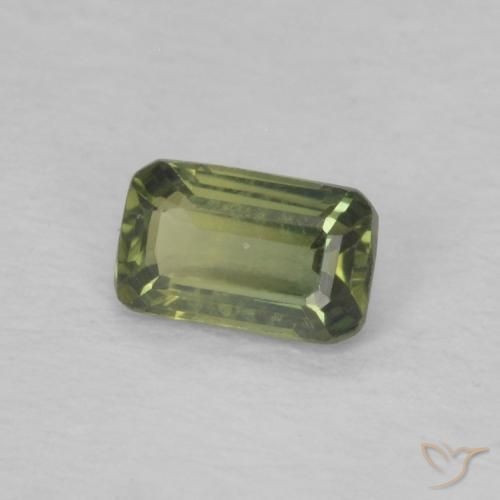 Saphir Vert chaud naturelle Octogone / coupe Émeraude, 0.41 ct, VVS