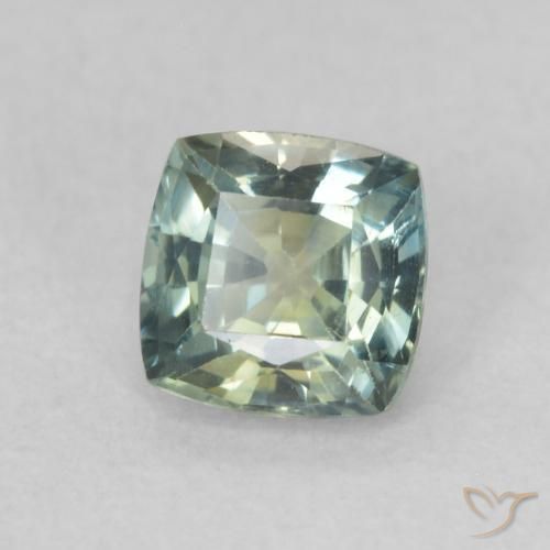 Saphir Vert jaunâtre naturelle Coussin, 0.55 ct, VS