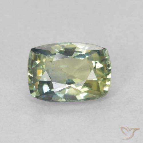 0.75ct Naturel Vert jaunâtre Saphir, Coussin, VS