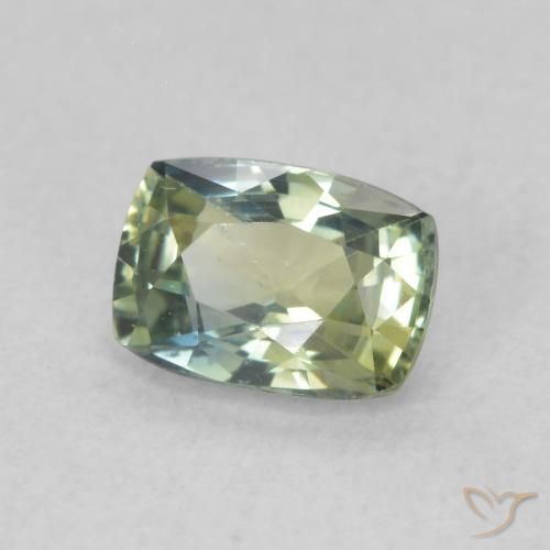 Saphir Vert jaunâtre naturelle Coussin, 0.75 ct, VS