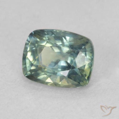 Saphir Bleu vert naturelle Coussin, 0.82 ct, VVS-VS