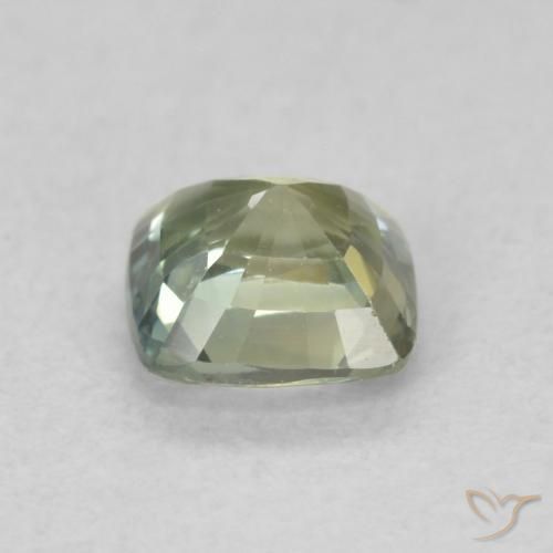 Saphir Vert sauge léger naturelle Coussin, 0.81 ct, VVS