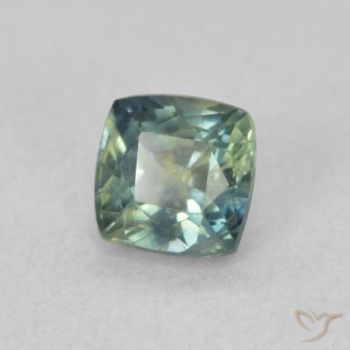 Saphir Bleu vert moyen naturelle Coussin, 0.56 ct, VS