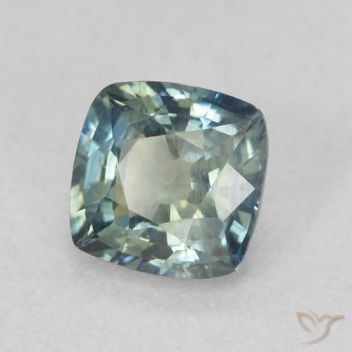 Saphir Bleu vert naturelle Coussin, 0.87 ct, VS