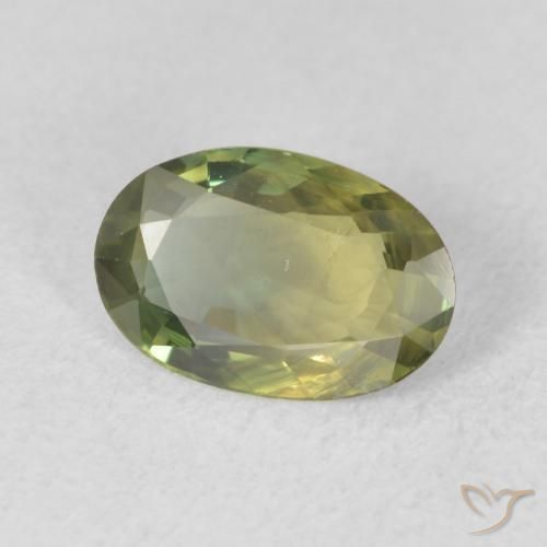 Saphir Vert jaunâtre naturelle ovale, 1.24 ct, VVS