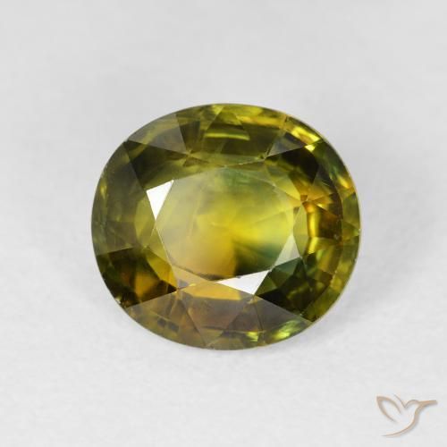 Saphir Vert chaud naturelle ovale, 3.42 ct, VS