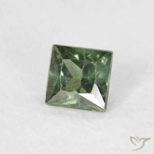 Saphir Vert foncé naturelle Carré, 0.20 ct, VS