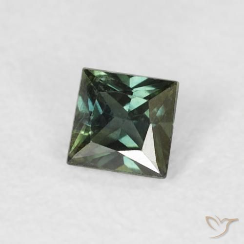 Saphir Vert terreux naturelle Carré, 0.30 ct, VS