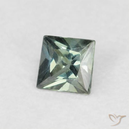 Saphir Vert grisâtre naturelle Carré, 0.16 ct, VVS-VS