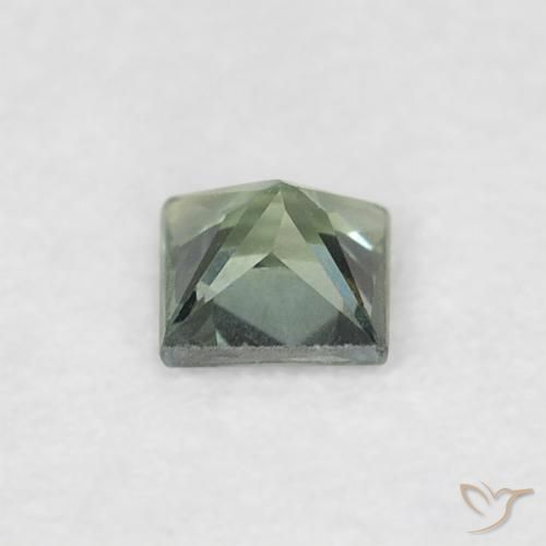 Saphir Vert grisâtre naturelle Carré, 0.16 ct, VVS-VS