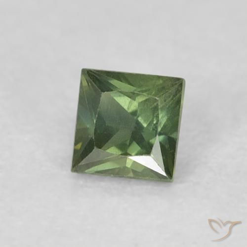 Saphir Vert terreux naturelle Carré, 0.33 ct, VS