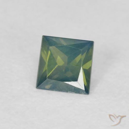 Saphir Vert foncé naturelle Carré, 0.32 ct, VS