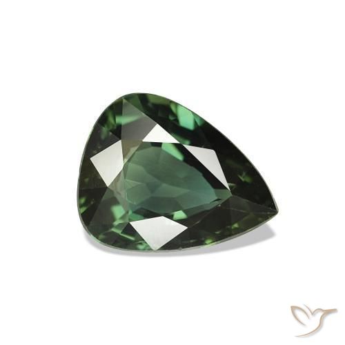 Saphir Vert foncé naturelle En forme de poire, 1.48 ct, VVS-VS