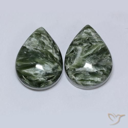 16.67ctw Naturel Vert militaire Séraphinite, En forme de poire, Opaque
