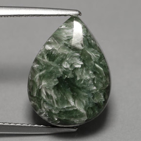Séraphinite vert naturelle en forme de poire, 8,33 ct, opaque