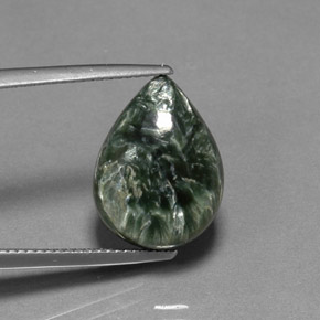 Séraphinite vert naturelle en forme de poire, 7,21 ct, opaque