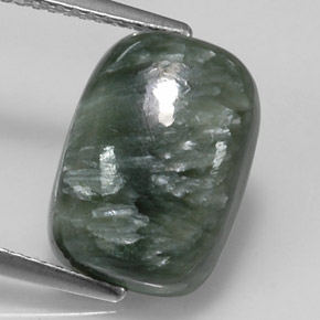 Séraphinite vert naturelle coupe coussin, 5,89 ct, opaque