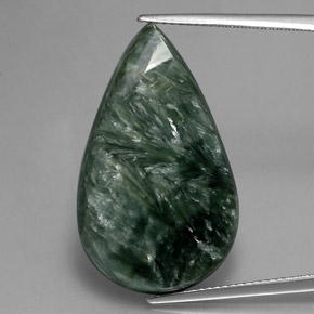 Séraphinite vert naturelle en forme de poire, 19,58 ct, opaque
