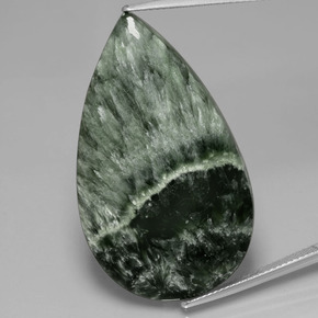 Séraphinite vert naturelle en forme de poire, 31,14 ct, opaque