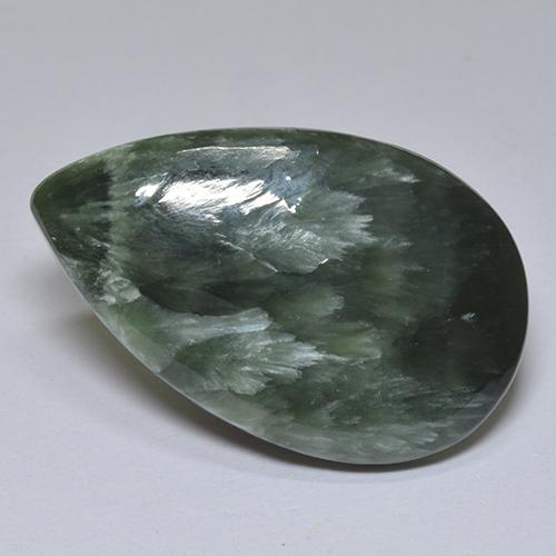Séraphinite vert naturelle en forme de poire, 13,89 ct, opaque