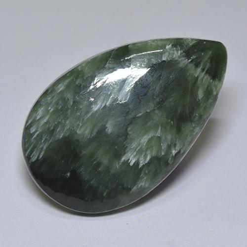 Séraphinite vert naturelle en forme de poire, 13,89 ct, opaque