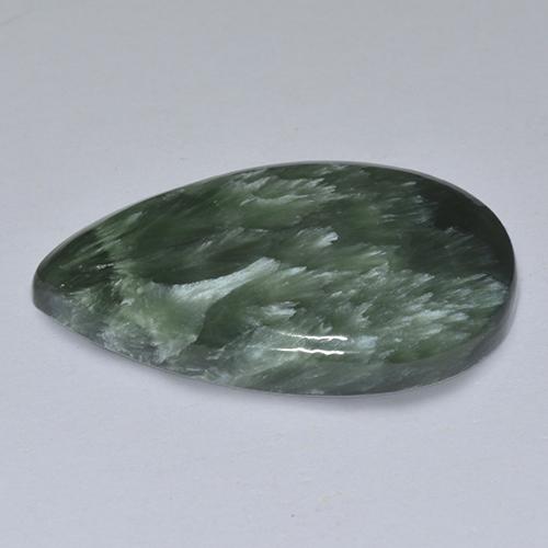 Séraphinite vert naturelle en forme de poire, 13,89 ct, opaque
