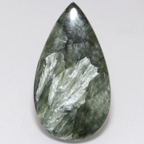 Séraphinite vert grisâtre naturelle en forme de poire, 15,23 ct, opaque