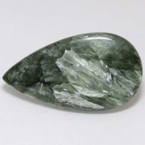 Séraphinite vert grisâtre naturelle en forme de poire, 15,23 ct, opaque