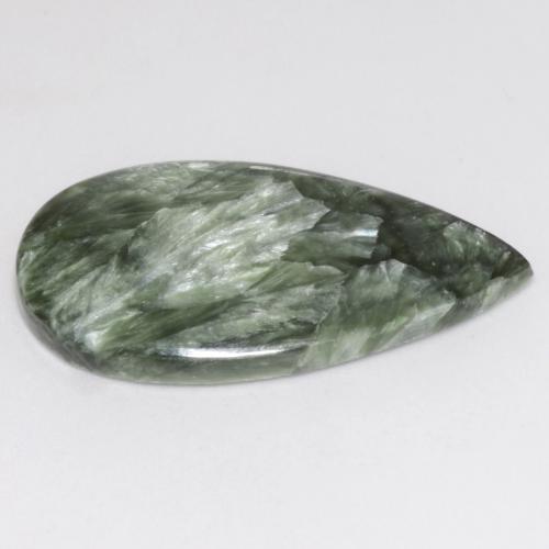 Séraphinite vert grisâtre naturelle en forme de poire, 15,23 ct, opaque