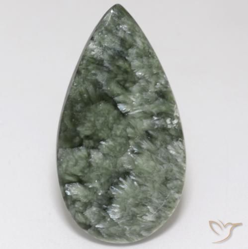 Séraphinite vert naturelle en forme de poire, 15,14 ct, opaque