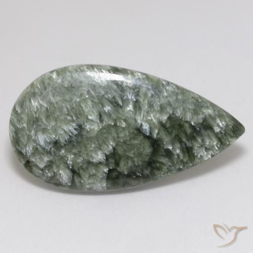 Séraphinite vert naturelle en forme de poire, 15,14 ct, opaque