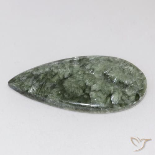 Séraphinite vert naturelle en forme de poire, 15,14 ct, opaque