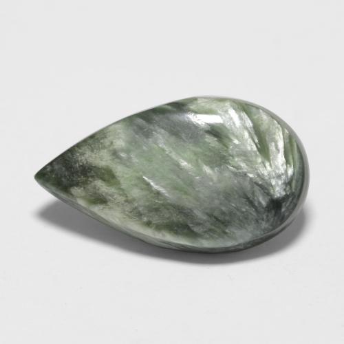 Séraphinite vert naturelle en forme de poire, 3,22 ct, opaque