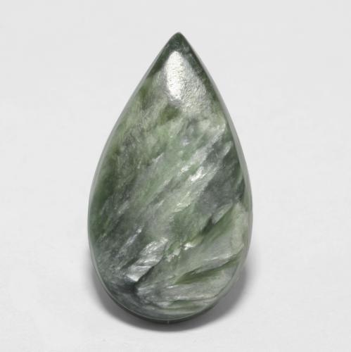 Séraphinite vert naturelle en forme de poire, 3,22 ct, opaque