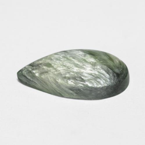 Séraphinite vert naturelle en forme de poire, 3,22 ct, opaque