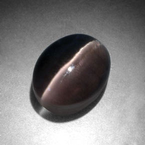 Sillimanite cat's eye gris naturelle coupe ovale, 3,96 ct, translucide