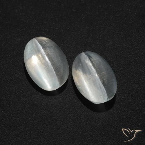 2.94ctw Naturel Blanc clair Sillimanite œil de chat, ovale, Translucide