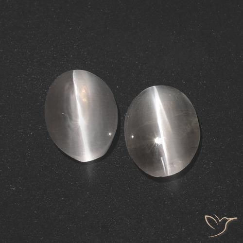 2.57ctw Naturel Gris très clair Oeil de chat Sillimanite, ovale, Translucide