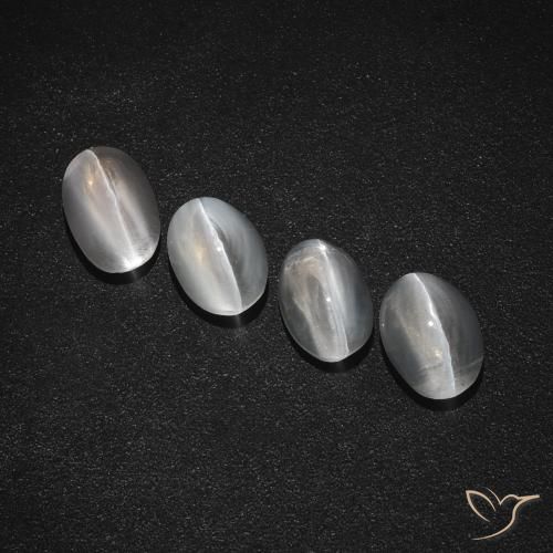 4.26ctw Naturel Blanc clair Sillimanite œil de chat, ovale, Translucide