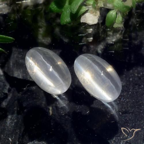 1.43ctw Naturel Blanc clair Sillimanite œil de chat, ovale, Translucide