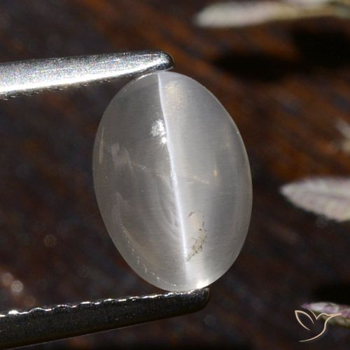 1.58ct Naturel Blanc chaud Sillimanite œil de chat, ovale, Transparent